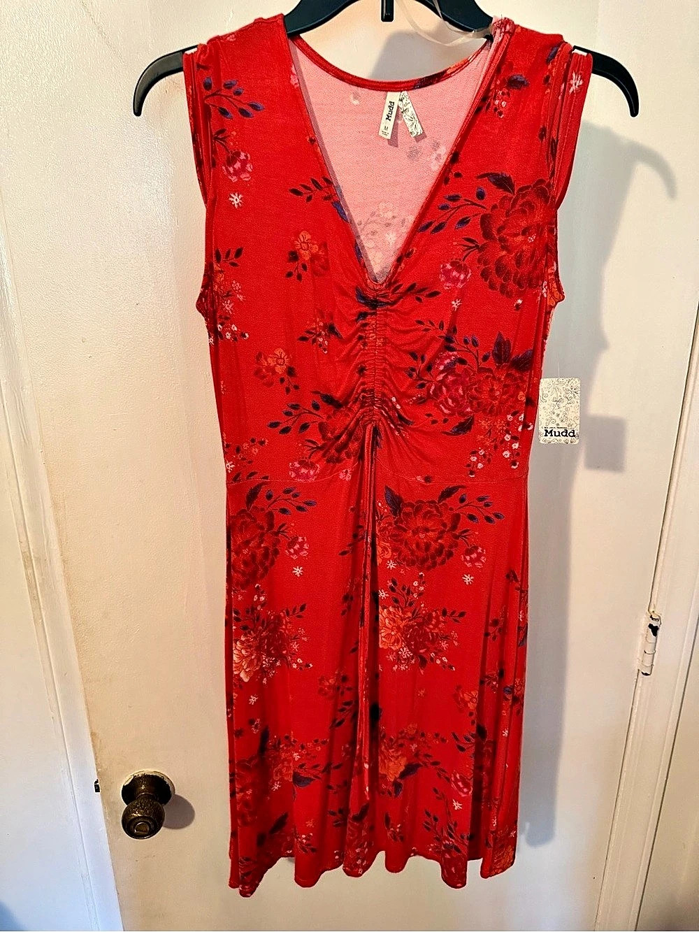Mudd Red Floral Ruched Mini Dress
